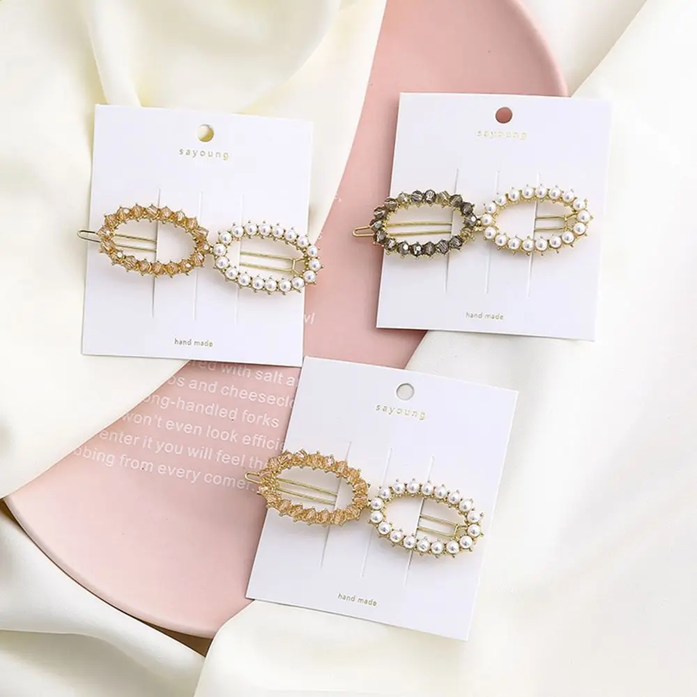 

Elegant Pearl Crystal Geometry Double Rectangle Round Hair Clips Hairpin Fashion Wedding Engagement Headwear Jewelry For Women