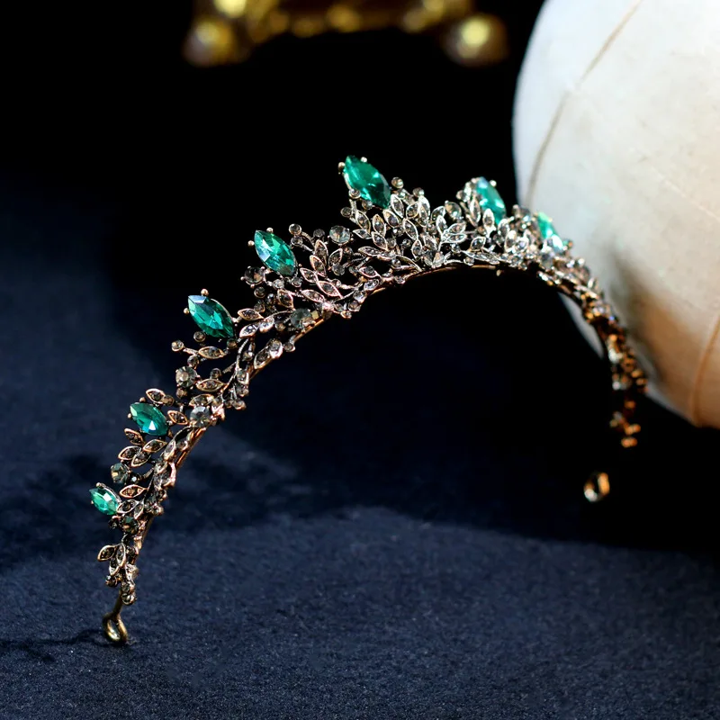 Wedding Bridal Jewelry Headband Green Crystal Tiaras Crowns Princess Hair Decor