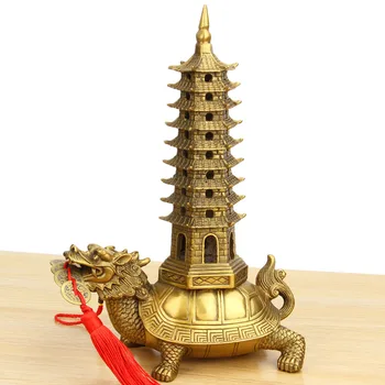 

Golden Oriental Chinese Feng Shui Harmony 9 Level PAGODA on Dragon Tortoise