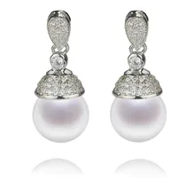 SNH Стерлинговое Серебро, Настоящее натуральное пресноводное Жемчужное Серьги, подлинный культурный 7,5-8 мм AAA круглые жемчужные Ювелирные серьги для женщин