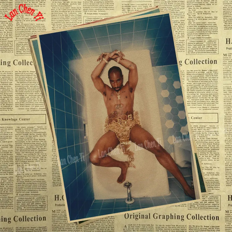 Рэп певец Тупак Амару Шакур 2PAC крафт-бумага плакат настенный Декор для дома без рамки - Цвет: Золотой