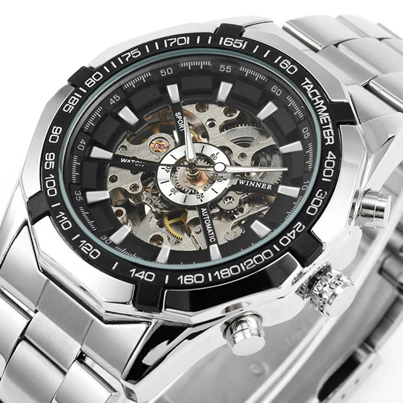 

2019 New Number Sport Design Bezel Sliver Watch Mens Watches Top Brand Luxury Montre Homme Clock Men Automatic Skeleton Watch