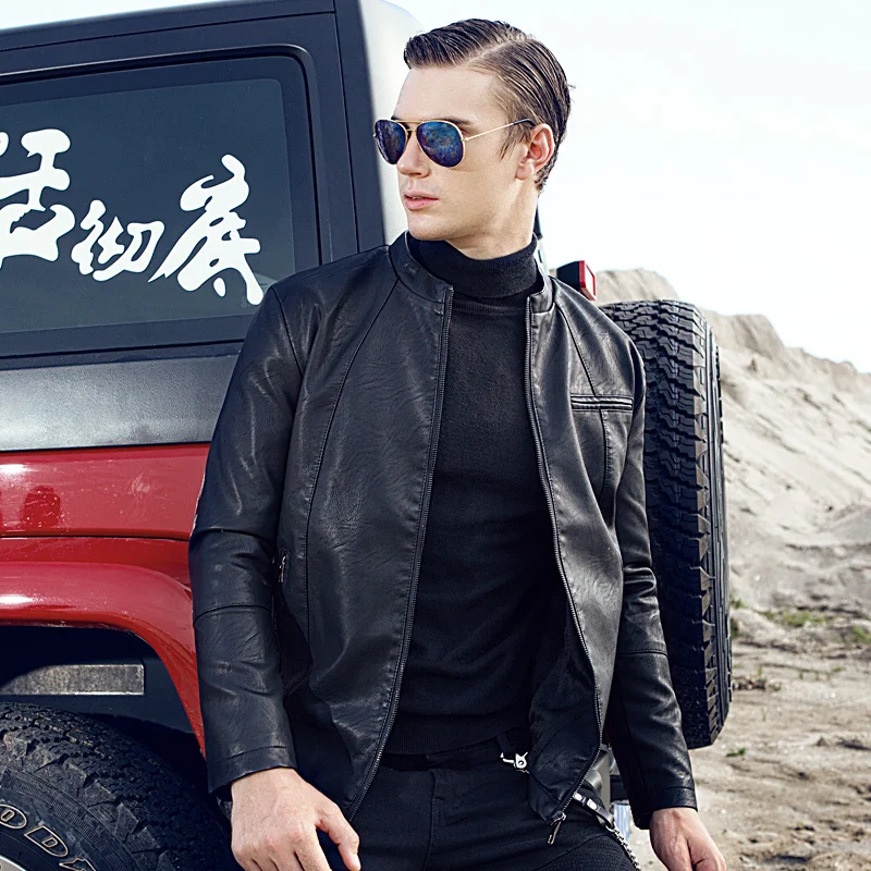 

Varsanol PU Bomber Man Jacket Outerwear Masculine Jacket Long Sleeve Winter Thick Leather Jackets Coat Metal Zipper Pocket M-4XL