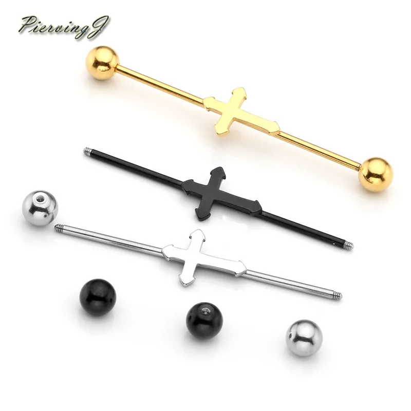 

PiercingJ Stainless Steel Cross Industrial Barbell Helix Cartilage Top Upper Ear Studs Earrings Body Piercing Jewelry