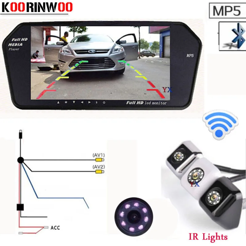 

Koorinwoo Wireless HD 7'' Monitor 1024*600 Bluetooth MP5 MP4 FM Car Rear view Camera BackUp Reversing Parking System Auto Video
