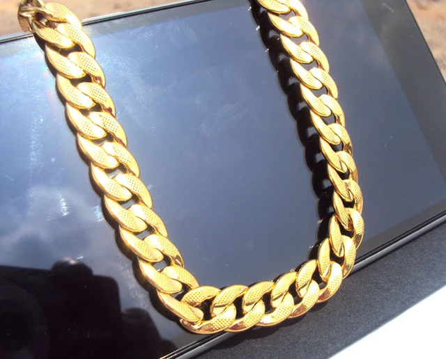 24k Solid Gold Gf Real Two-sided Sequence Sand Cuban Link Chain Necklace  23.6inch Not Satisfied, 7 Days No Reason To Refund - Necklace - AliExpress