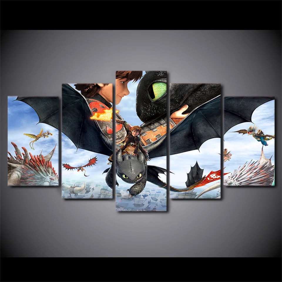 5 Pieces Canvas Painting How to Train Your Dragon Poster HD Print wall