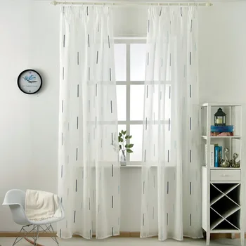 

Modern geometric faux linen curtain semi-sheer jacquard curtain drop Striped simple tulle curtain living room custom made ready