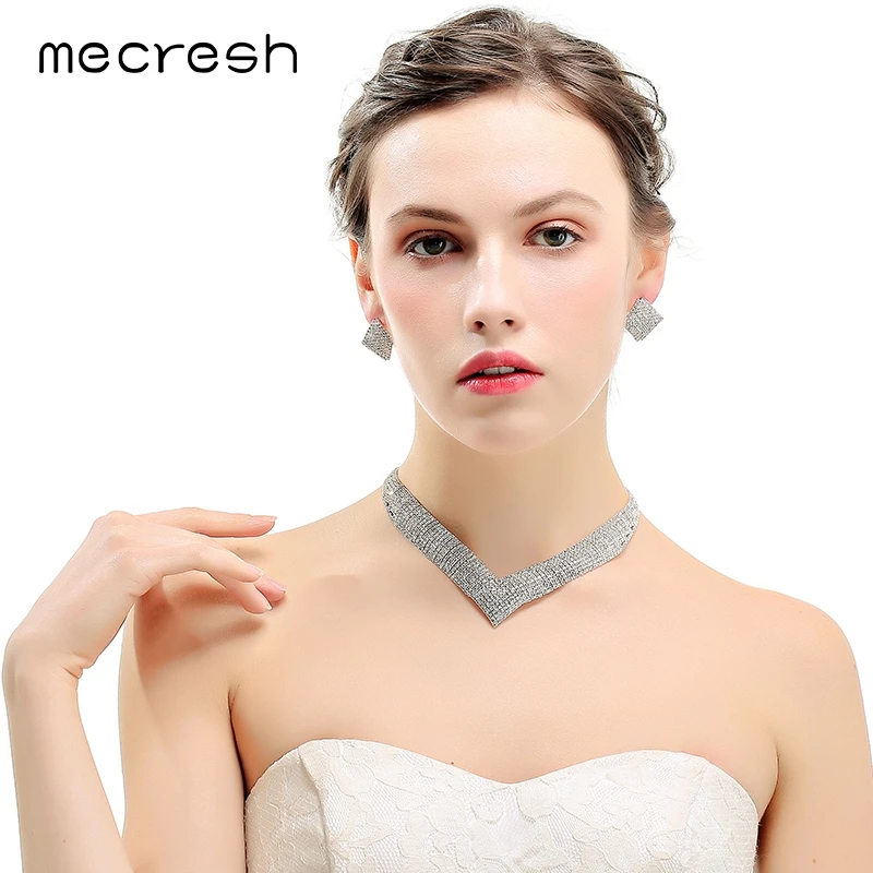 Mecresh кристалл свадебные комплекты ювелирных изделий африканские Бусины Серебряного цвета со стразами женское ожерелье наборы обручальные ювелирные изделия MTL475