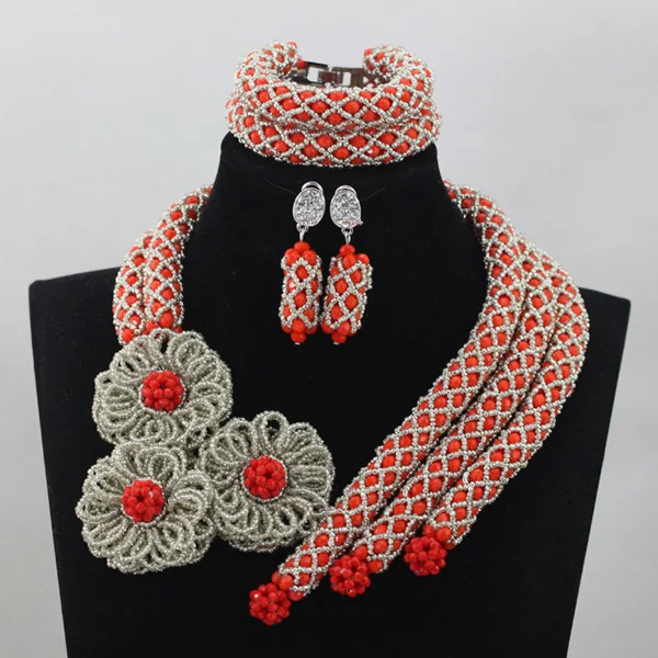 Luxury Red Indian Wedding Accessories Jewelry Sets Silver Flower Chunky African Beads Jewelry Design New Jewelry Luxury Red Indian Wedding Accessories Jewelry Sets Silver Flower Chunky African Beads Jewelry Design New Jewelry