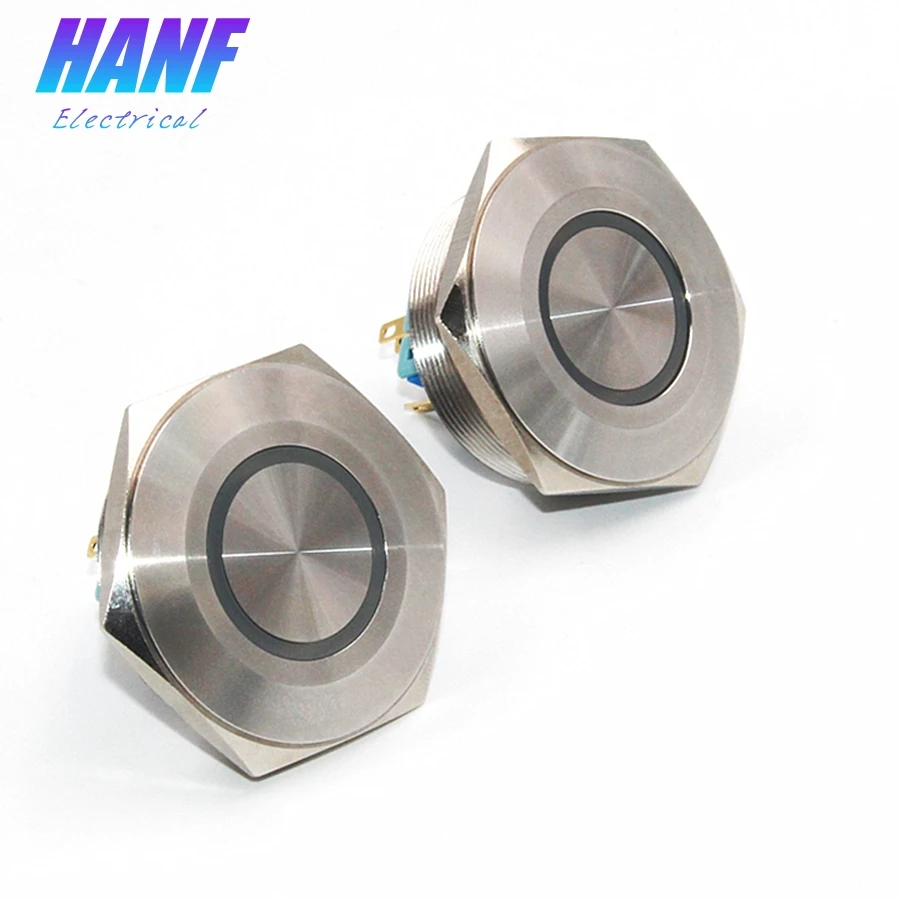 

1pcs 40mm 6pin Self-locking Metal Push Button Switch with Ring-shaped LED Light Stainless Steel Flat Head 1NO1NC Angel Eye