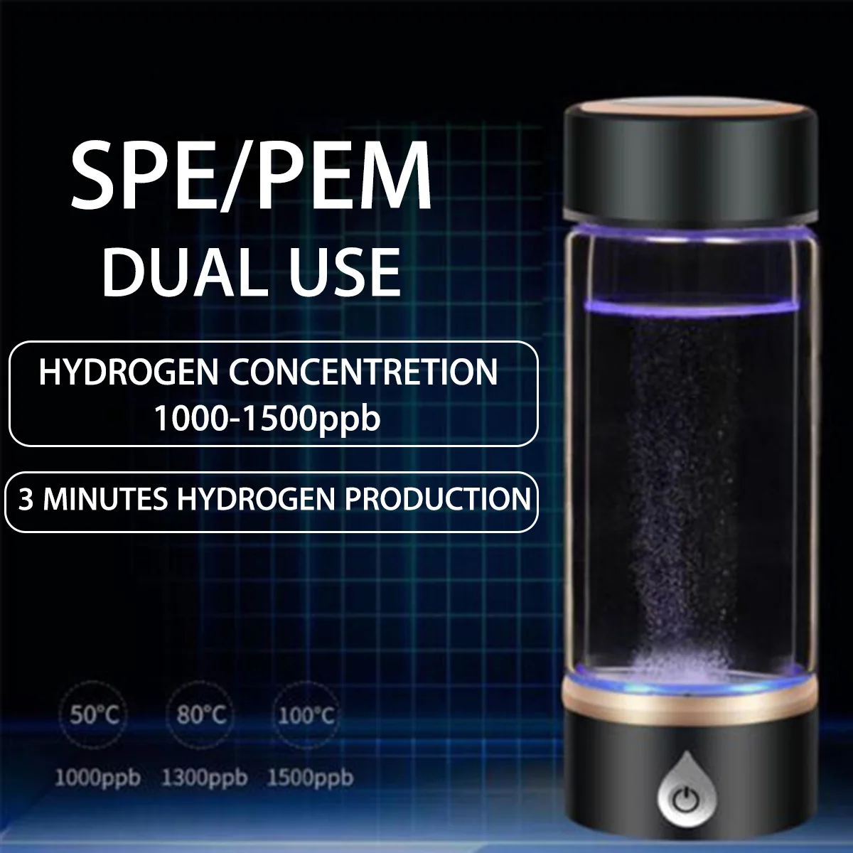 

warmtoo Anti-Aging Hydrogens Rich Water Bottle Generator 420ml 1500PPB Rechargeable Hydrogens Rich lonizer Alkaline Water