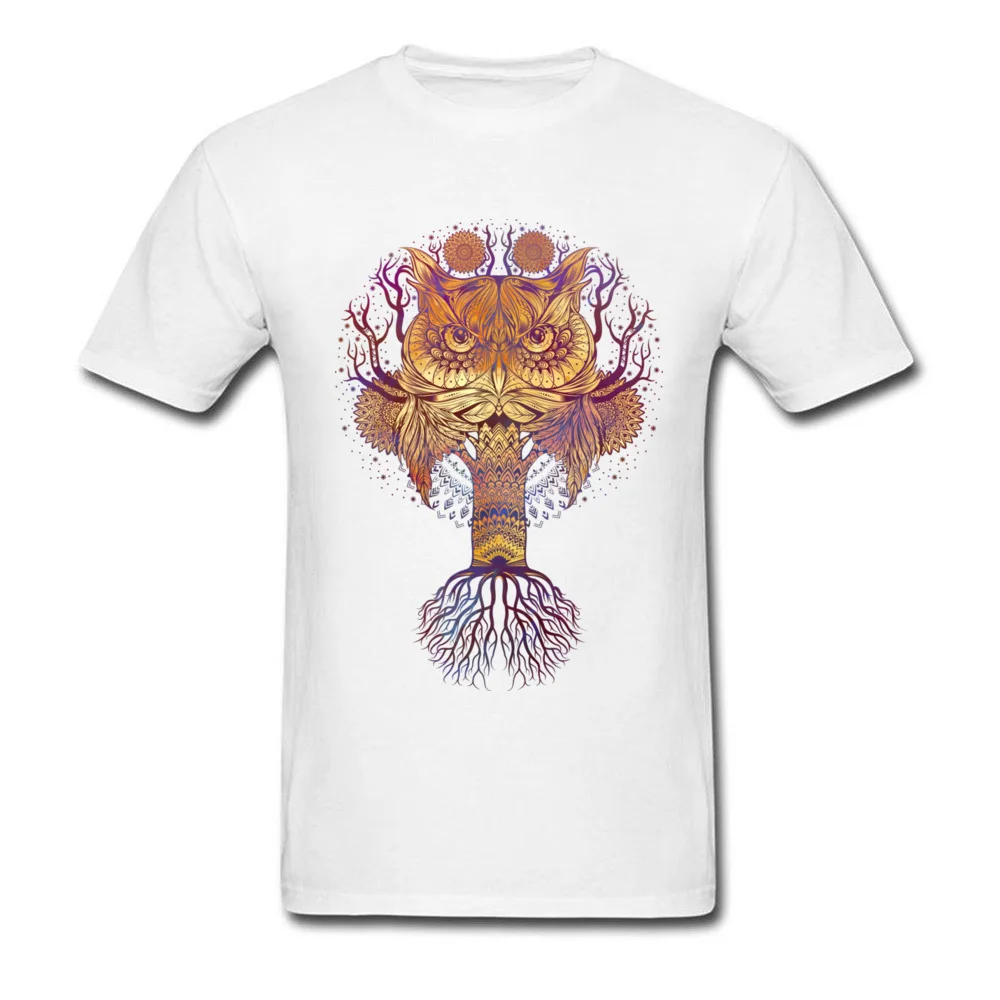 

Lasting Charm Owl Tree Design Men Sports T-shirt White Top Tee Shirt For Day BF Tshirt