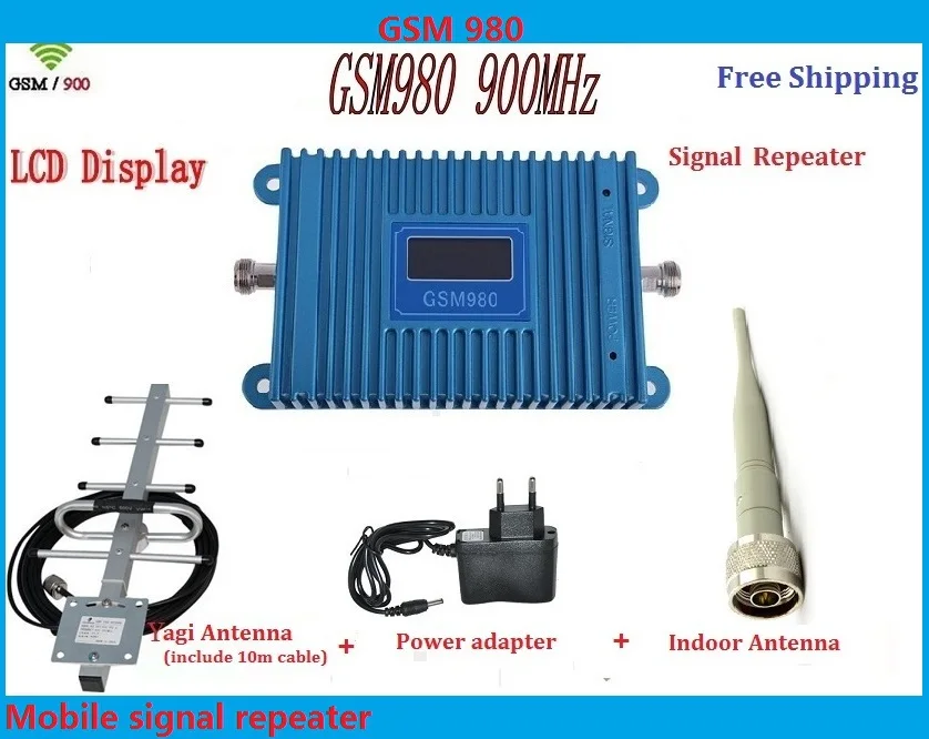 

LCD Display GSM 900Mhz Mobile Phone GSM980 Signal Booster , Cell Phone GSM Signal Repeater + 9 dBi 5 units Yagi Antenna + Cable
