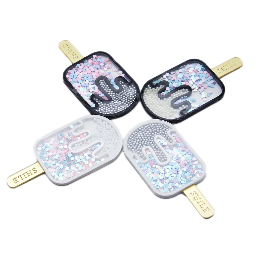 

David accessories 45x90mm Fashion Liquid Quicksand with Beads Sequins Plastic Resin Cover For Phone DIY Craft Ice Cream,1Yc6118