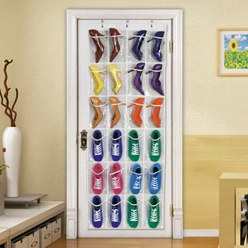 

Hot 24 Pockets Simple Houseware Crystal Clearing Over the Door Hanging Shoe Telephone Organizer