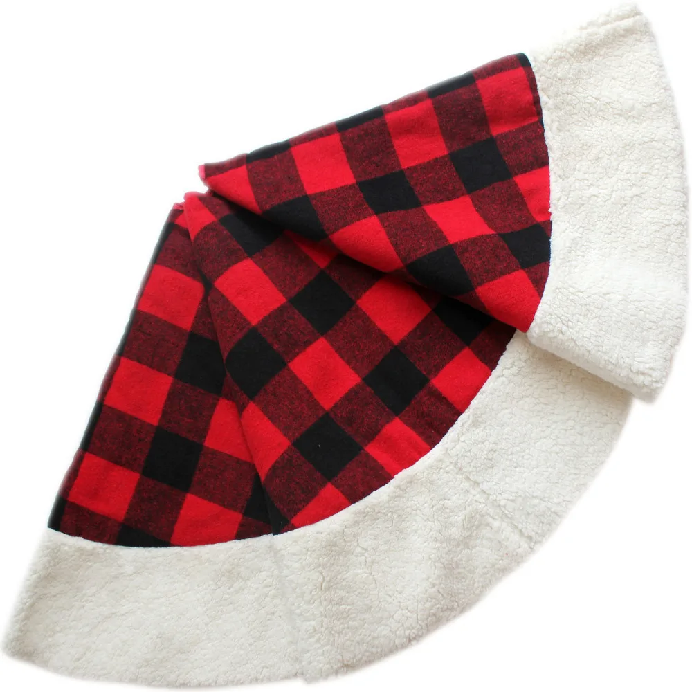 

Free shipping Extra Large 50" Christmas Tree Skirt Buffalo Check Plaid with Sherpa Border