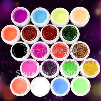 

20 Glitter UV Color Gel False Nail Art Set Nails Free shipping