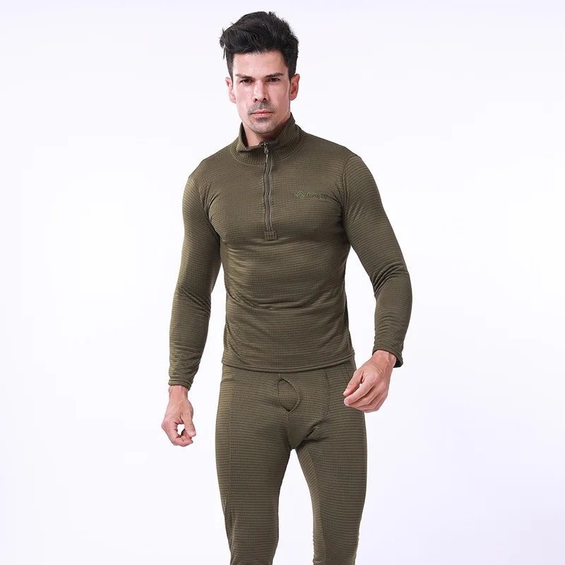 

Tactical Training Mens Warm Underwear Suit Outdoor Hiking Hunting Windproof Thermal Fleece Shirt + Pants Sets Military Clothes