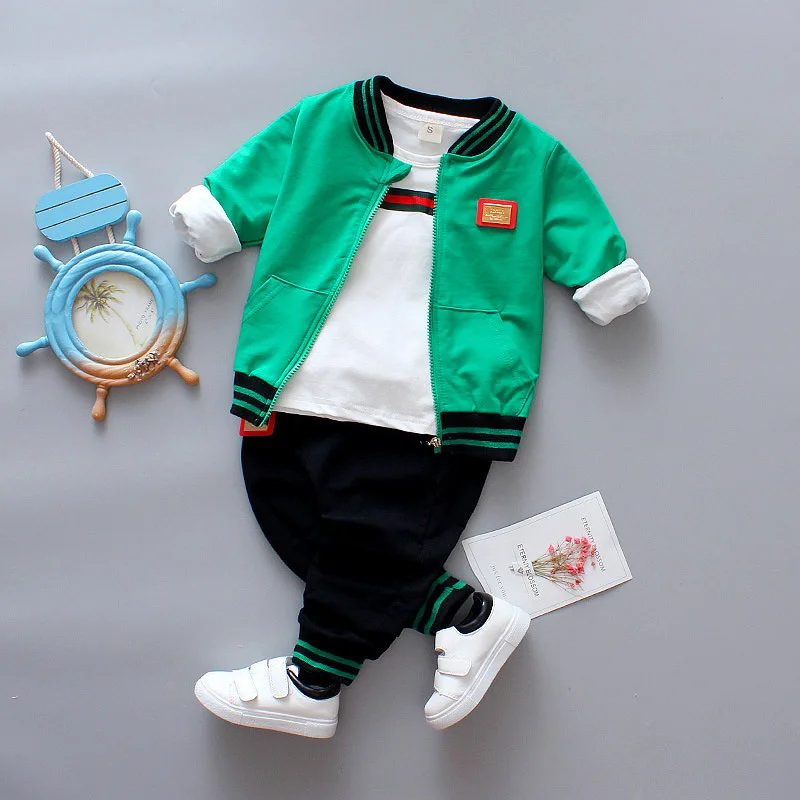 

Baby 3PCS Newborn Kids Baby Boys Girls Long Sleeve Set 2019 Spring Stand Collar Jacket + Shirt Top + Pants Outfits Male Baby Set