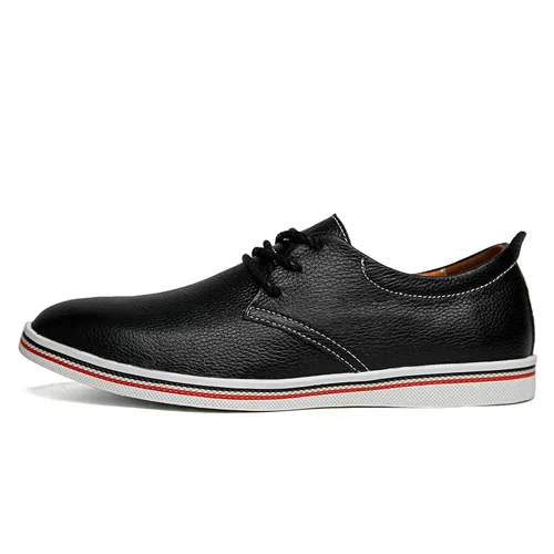 JUNJARM/ г. мужская обувь на плоской подошве в британском стиле мужская деловая обувь из натуральной кожи ручной работы дышащая мужская обувь на плоской подошве со шнуровкой 38-47 - Цвет: Black