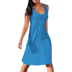 JAYCOSIN 2019 повседневные летние платья для женщин летние без рукавов сплошной цвет жилет плиссированные мини с круглым вырезом пляжное платье