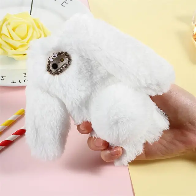Buy Soft Fluffy Bunny Phone Case for iPhone 5 5s SE 6 6s 7 8 Case 3D Rabbit Fur