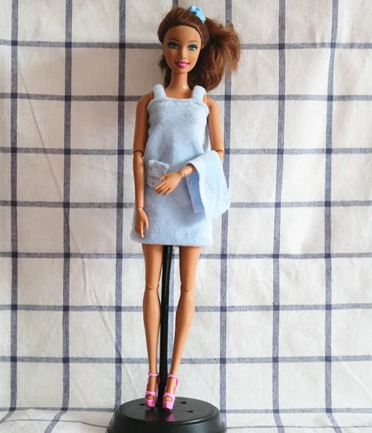 

High Quality Handmade Clothes Dresses Grows Outfit Flannel blue bathrobe with towel for Barbie Doll dress for girls best gift