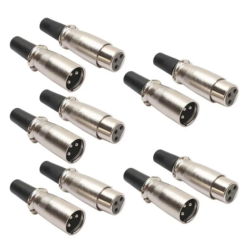 

5 Pairs 5 Male 5 Female 3Pin XLR Jack Microphone MIC Audio Connectors Plugs for DIY Cable Male Female Connector Plug Set Gold Pl