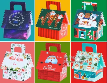 

Christmas Cute Small House Shape Chocolates Box， Baby Shower Candy Boxes Baking Pastry Packaging Wedding Candy Gift Box