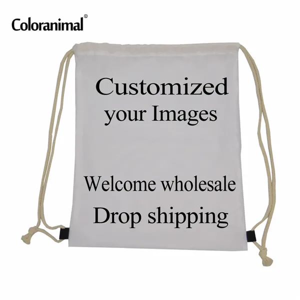 INSTANTARTS Customized Your Image Pattern Reusable Drawstring Bag Women Men Children Small School Backpack Bolsa Feminino