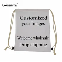 INSTANTARTS Customized Your Image Pattern Reusable Drawstring Bag Women Men Children Small School Backpack Bolsa Feminino Mujer