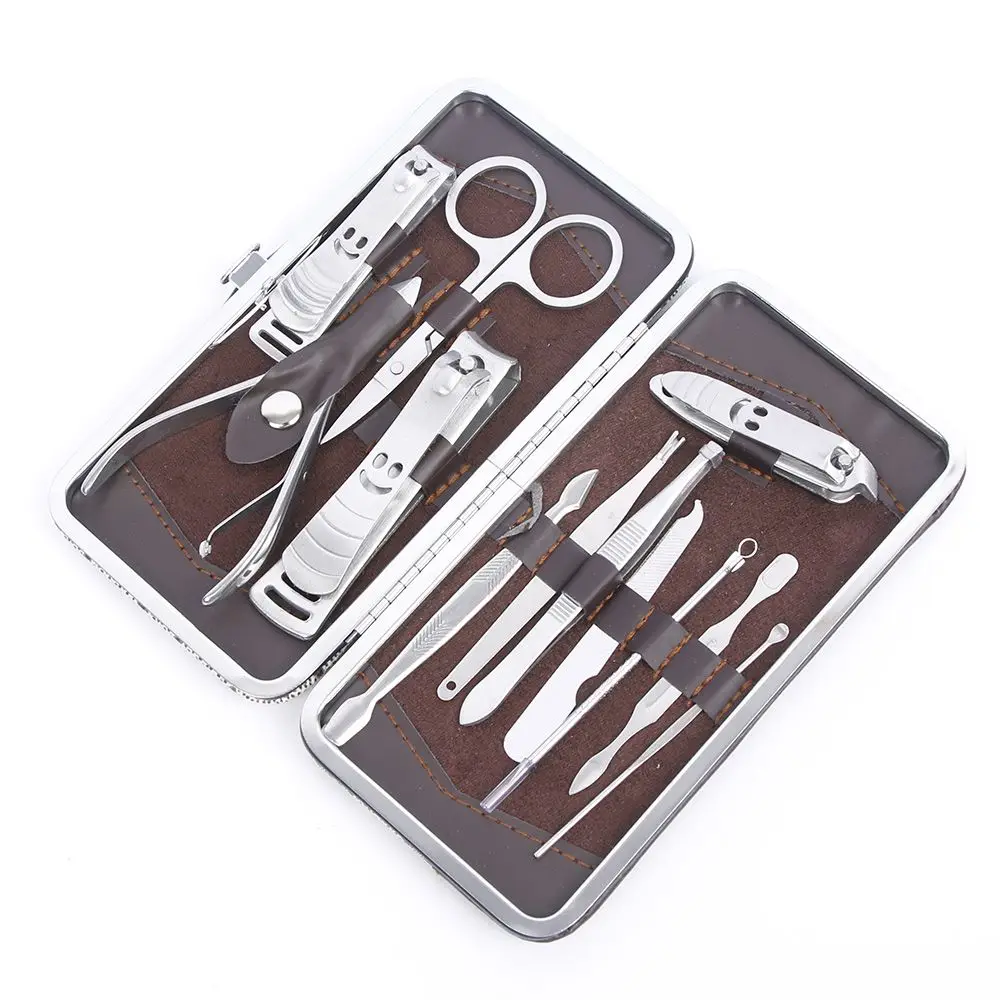 

12pcs/set Case Nail Clipper Cutters Kit Nail Care Tools Set Pedicure Scissor Tweezer Knife Ear pick Manicure Stainless steel