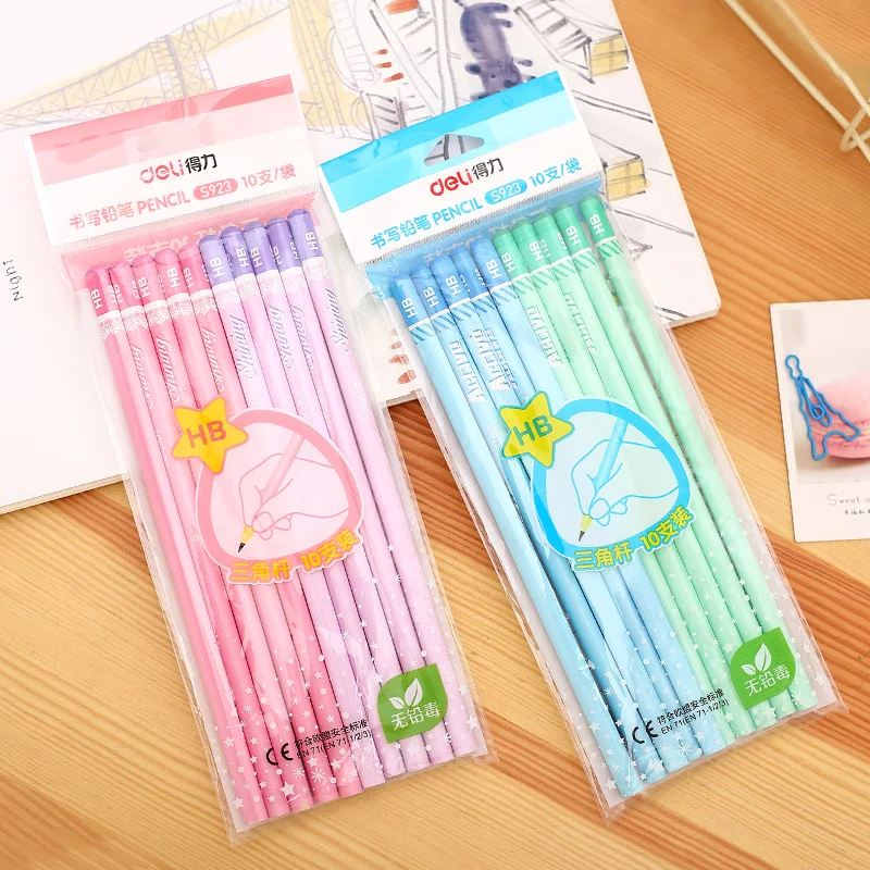 

Wooden Pencils 10pcs/set HB Black Lead Triangular Pen Holder Children Writing Stationery Drawing Sketch Standard Pencils