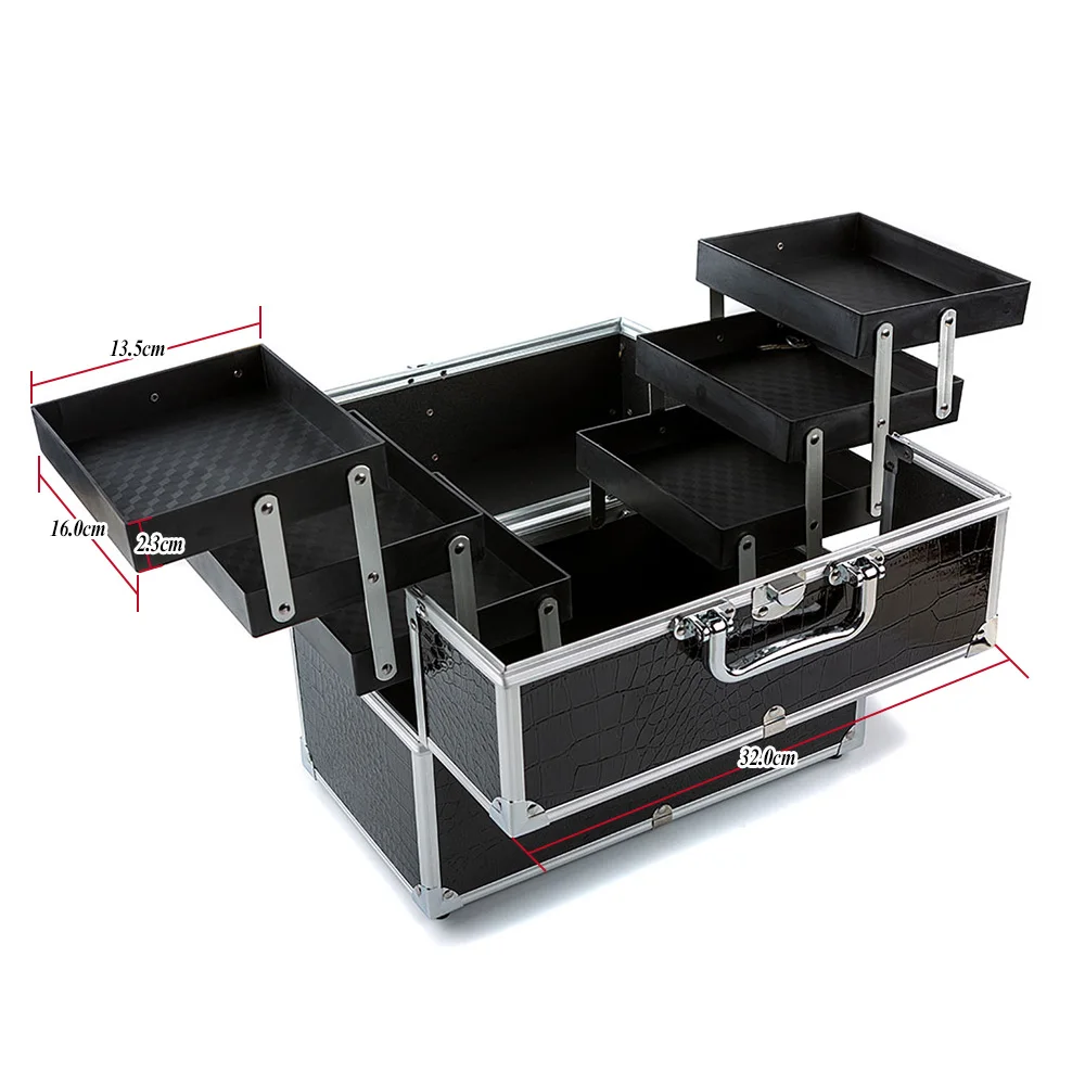 Большая коробка-органайзер для косметики макияж случае макияж Косметические Инструменты Набор для макияжа инструменты запираемый черный