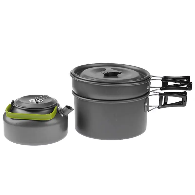 

3 in 1 Outdoor Camping Hiking Cookware Backpacking Cooking Picnic Survival Hiking Military Boiler Frying Teapot Set