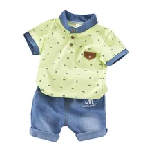 Комплект одежды для маленьких мальчиков, летний комплект из двух предметов, пуловер с длинными рукавами и буквенным воротником для мальчиков Одежда для маленьких мальчиков