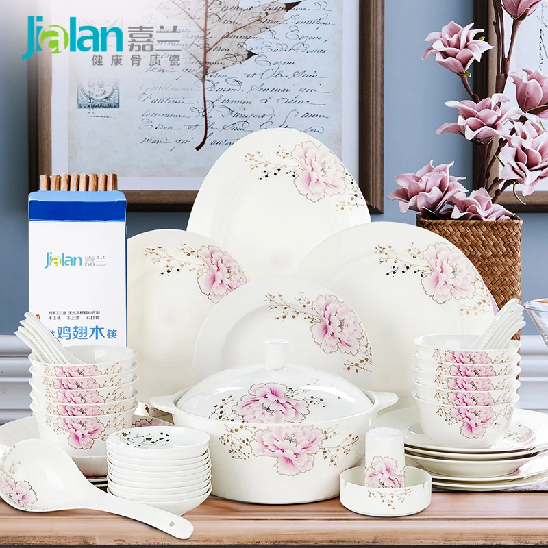 

Garland Yumaohuarong 56 head bone china tableware bowl set home dishes bowl set gift box