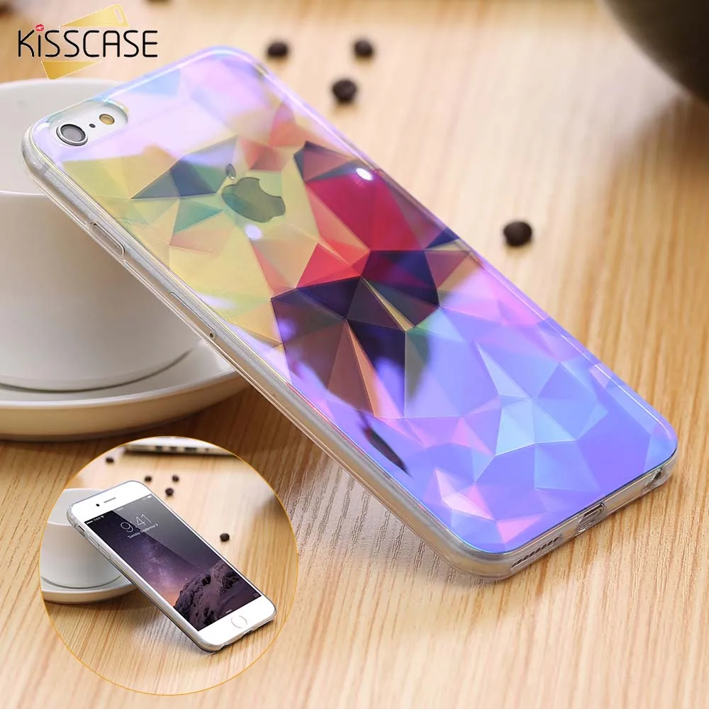 KISSCASE Geometric Blue Ray Case For iPhone X 7 8 Plus Colorful Clear Soft Silicone 6 6S Cover Funda Shell |