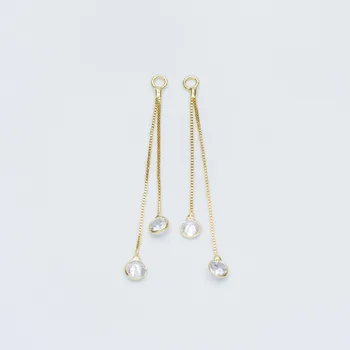 

10pcs Gold Dangle Earring Charm Pendants, Gold plated Brass Chain with CZ, Long Chain Earwire Components (GB-546)