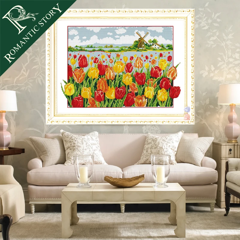 

Romantic Story European Pastoral Rose Flower Scenery Home Decoration Cross Stitch Handmade Needlework Embroidery Cross-Stitch
