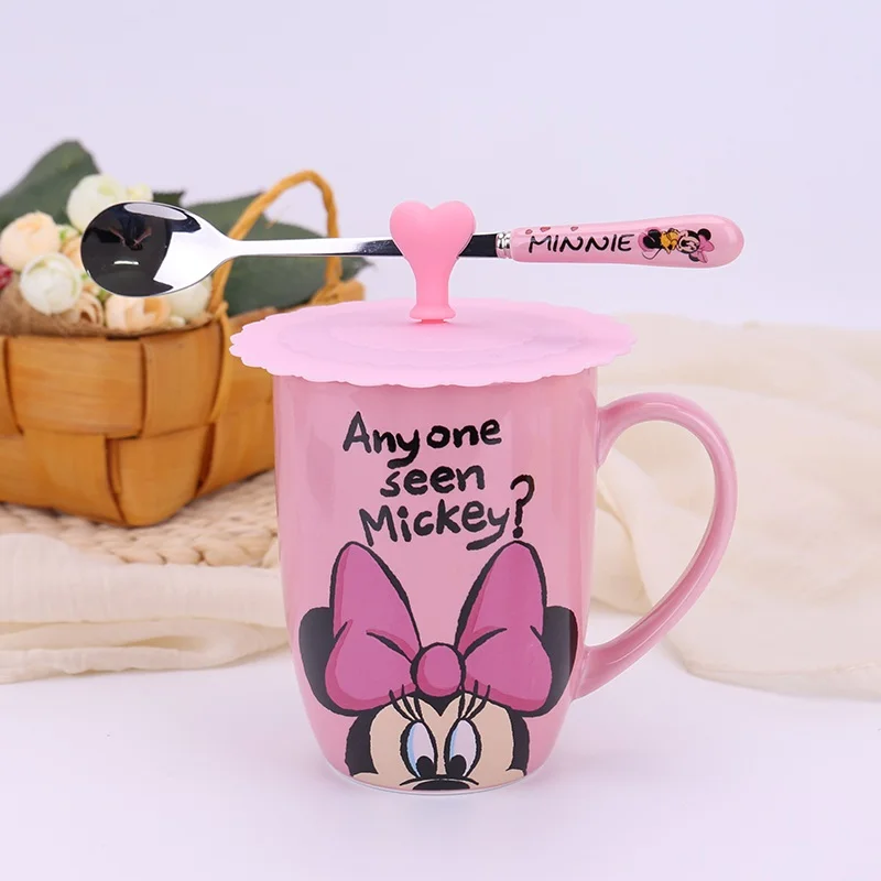 350 ml мультфильм Минни кружка Cute bear в форме шариковой ручки молочные чашки Прекрасный Микки чашка для завтрака для детей Рождественский подарок - Цвет: Minnie cup spoon lid