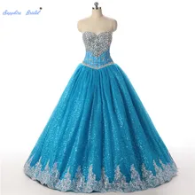 Сапфир люкс на плоской подошве вышитая бальное платье официальные платья, платья vestidos De 15 Anos Милая к требованиям заказчика; сверкающие; Расшитое бисером в честь пятнадцатилетия платье
