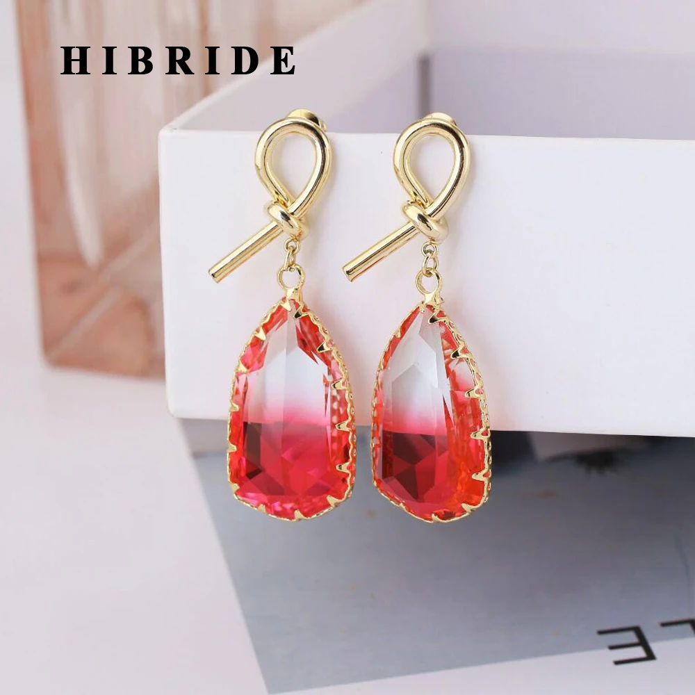 HIBRIDE New Fashion Summer Style AAA+ Cubic Zirconia Long Big Bridal Dangle Drop Earring for Wedding Jewelry Bijoux Femme E-523 | Украшения