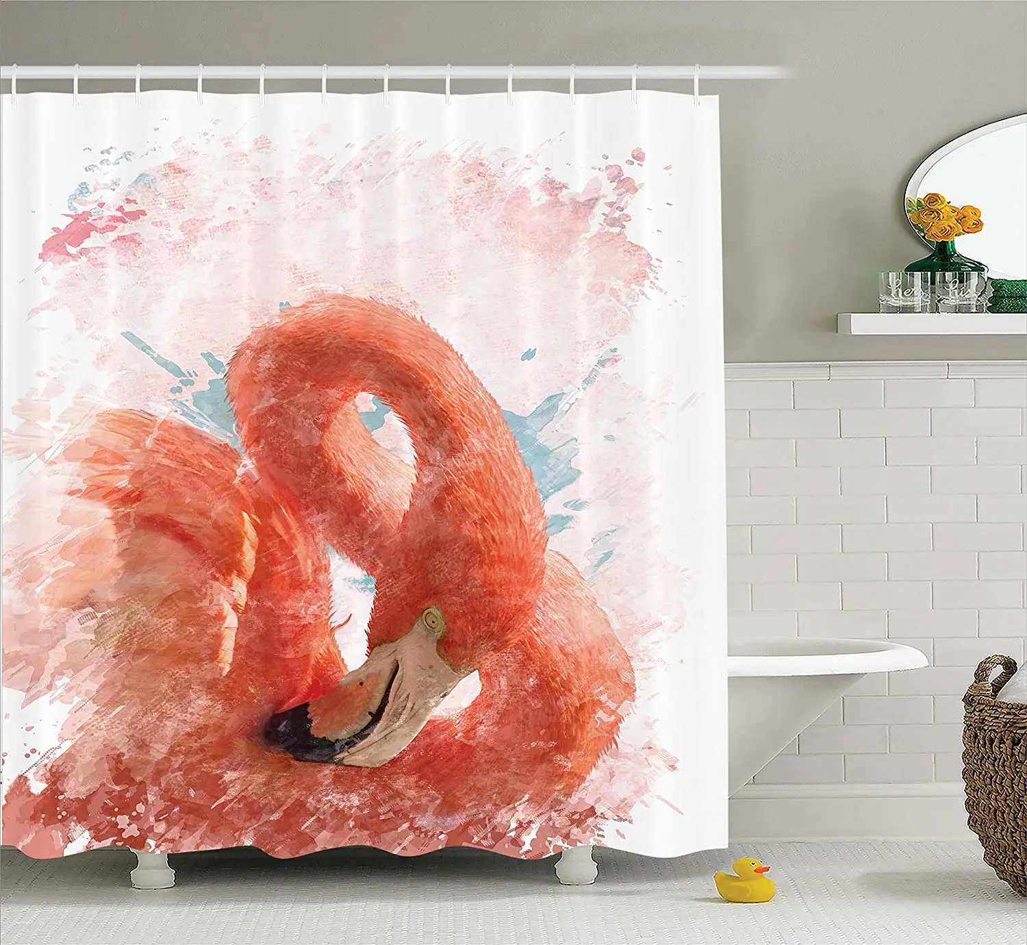 Goede Kopen Flamingo Douchegordijn Vogel Met Fairy Veer Aquarel Verf