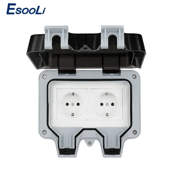 

Esooli IP66 Weatherproof Waterproof Outdoor Wall Power Socket 16A Double EU Standard Electrical Outlet Grounded AC 110~250V
