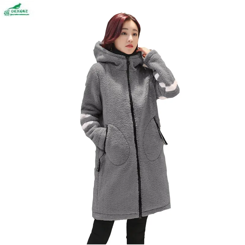Зима средней длины из овечьей шерсти верхняя одежда женская одежда хан издание Свободная куртка с капюшоном Утепленная зимняя куртка okxgnz