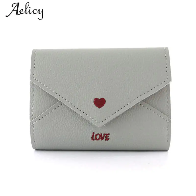 

Aelicy Women Simple Love Short Leather Wallet Bag For Teenager Girl Simple Solid Small Purse Card Holder Fashion Female Purses
