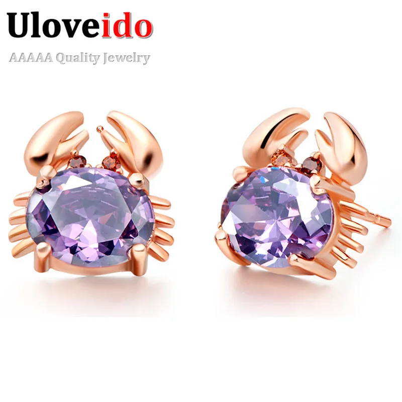 

Stud Earrings with Stones Purple Rose Gold Color Crab Earings Pendientes Gifts for Women Earring Jewelry Uloveido 20% R695