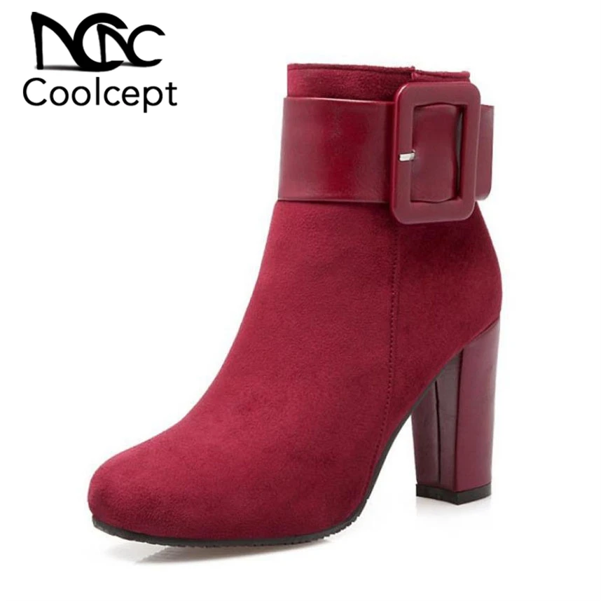 Coolcept/пикантная женская обувь на высоком толстом каблуке с пряжкой рыцарские ботильоны Zip Bootie осень-зима Женская обувь, обувь Размеры 31-43